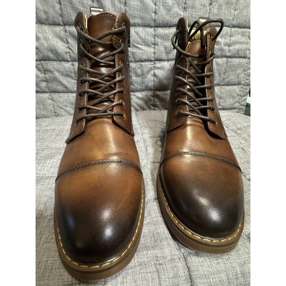 NWOB Joseph Abboud Alan Cognac Ankle Boots, Cap Toe, Lace Up, 9D